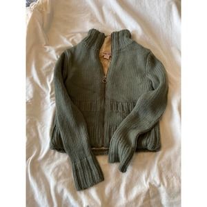 Doki-Geki Long Sleeve High Neck Full Zip Sweater Fur Green Womens Size Medium